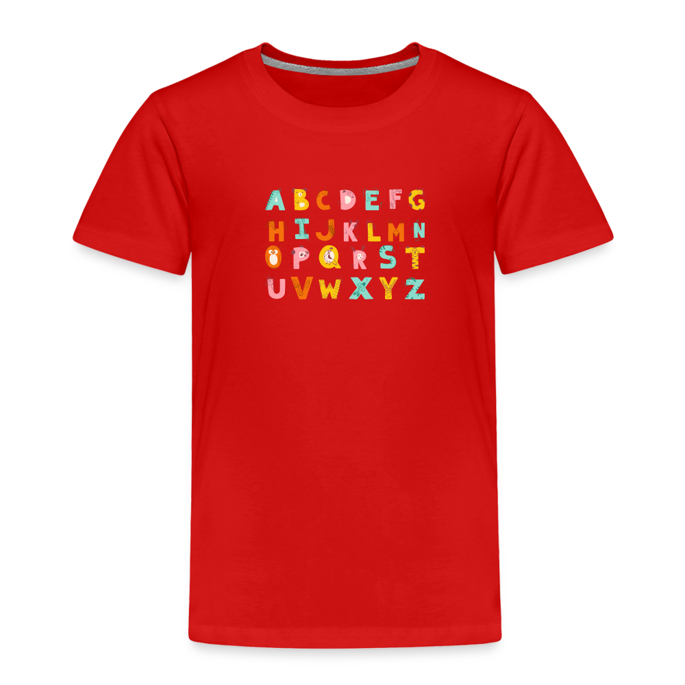 Toddler Premium T-Shirt Animals & Alphabets 26 Letters - red