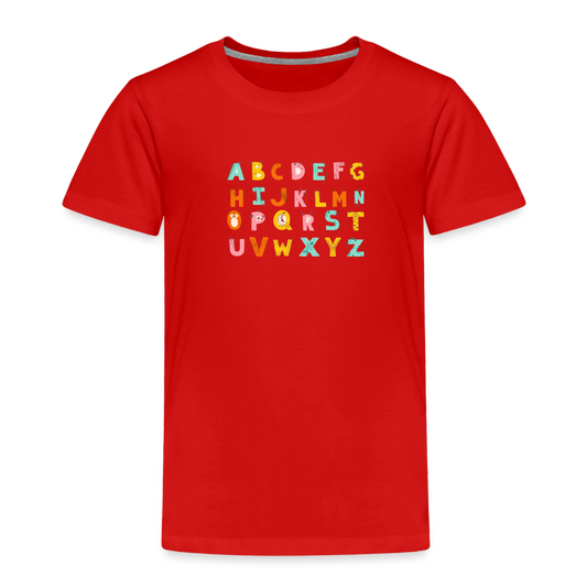 Toddler Premium T-Shirt Animals & Alphabets 26 Letters - red