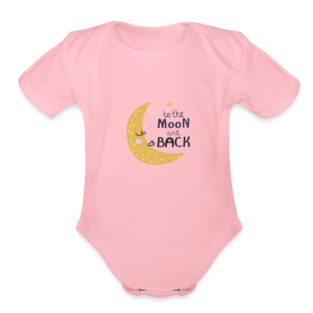 Organic Short Sleeve Baby Bodysuit To The Moon & Back - light pink