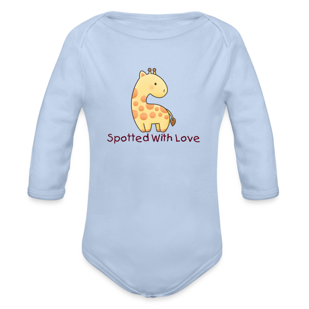 Organic Long Sleeve Baby Bodysuit Giraffe Spotted With Love - sky