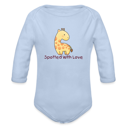 Organic Long Sleeve Baby Bodysuit Giraffe Spotted With Love - sky