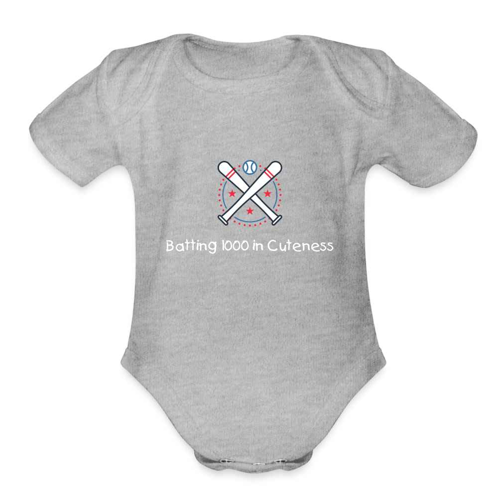 Organic Short Sleeve Baby Bodysuit Cute Baseball Batting - heather grey