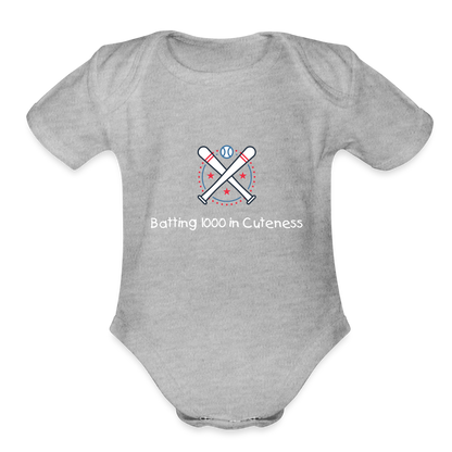 Organic Short Sleeve Baby Bodysuit Cute Baseball Batting - heather grey