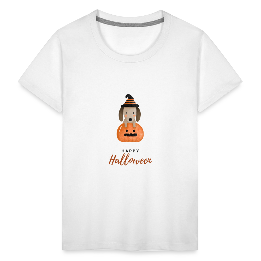 Toddler Premium T-Shirt Happy Halloween, Cute Puppy in a Pumpkin - white