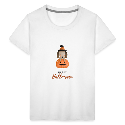 Toddler Premium T-Shirt Happy Halloween, Cute Puppy in a Pumpkin - white