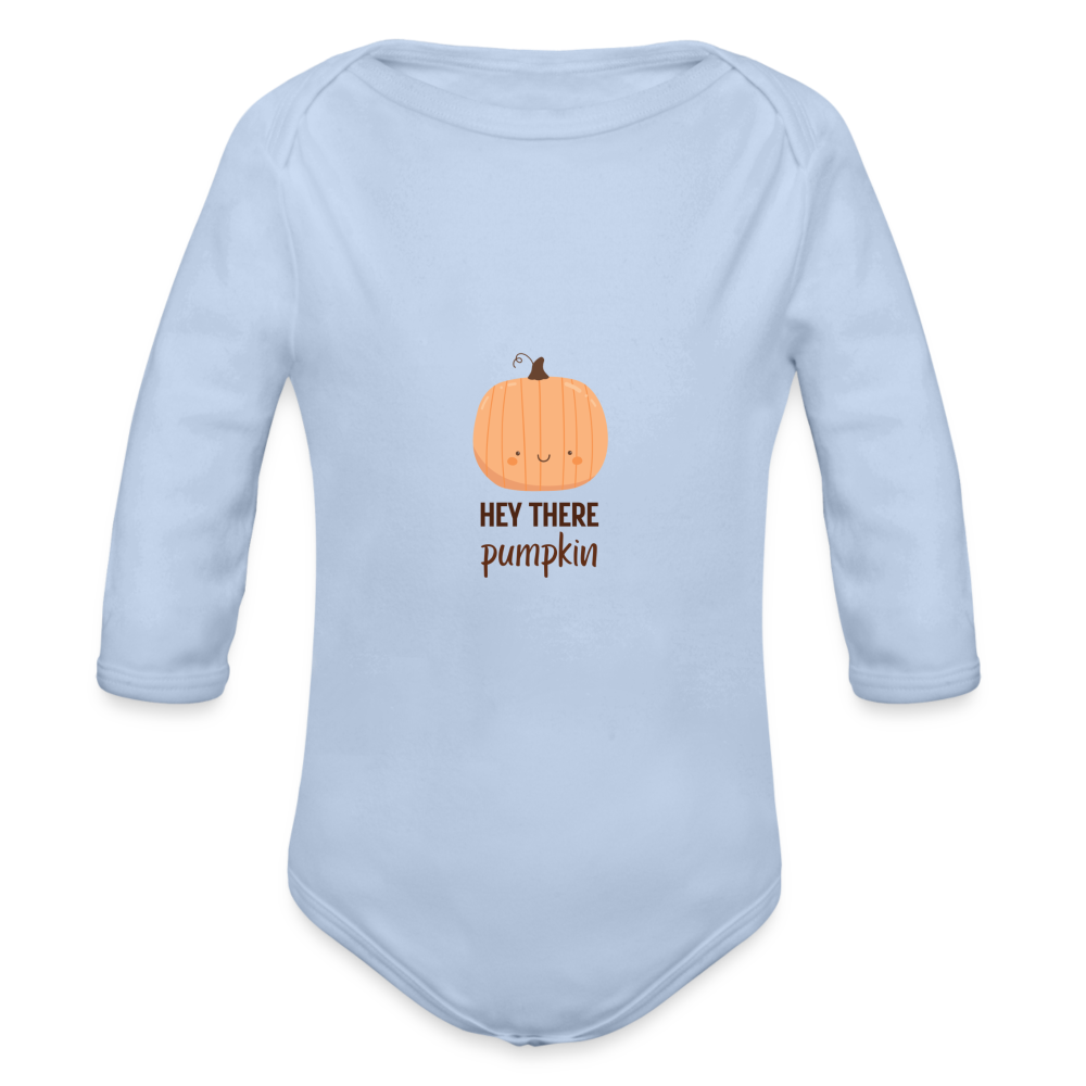 Organic Long Sleeve Baby Bodysuit Hey There Pumpkin - sky