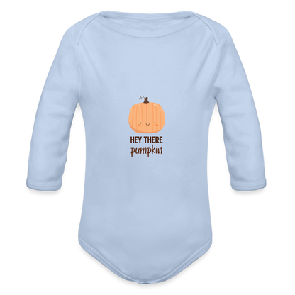 Organic Long Sleeve Baby Bodysuit Hey There Pumpkin - sky