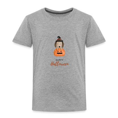 Toddler Premium T-Shirt Happy Halloween, Cute Puppy in a Pumpkin - heather gray