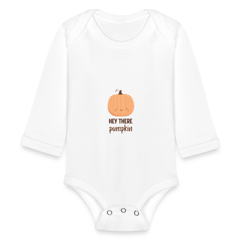 Organic Long Sleeve Baby Bodysuit Hey There Pumpkin - white