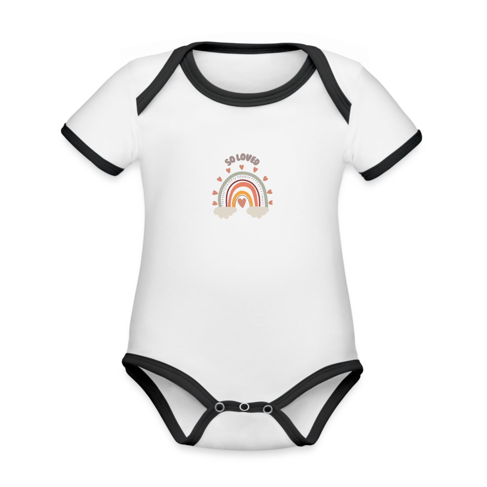 Organic Contrast Short Sleeve Baby Bodysuit - white/black