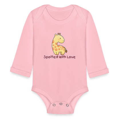 Organic Long Sleeve Baby Bodysuit Giraffe Spotted With Love - light pink