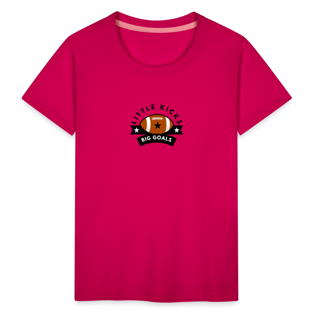 Toddler Premium T-Shirt Football Little Kicks, Big Goals - dark pink