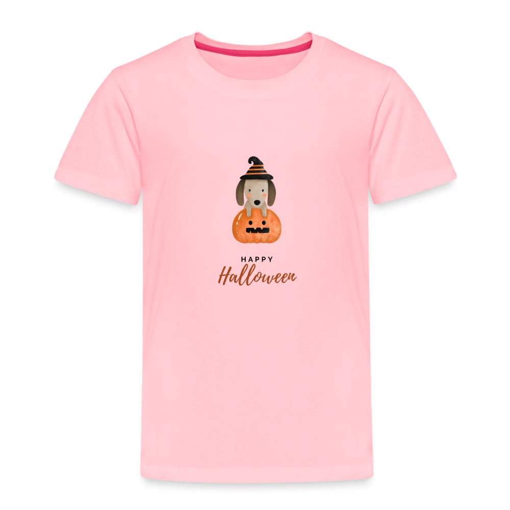 Toddler Premium T-Shirt Happy Halloween, Cute Puppy in a Pumpkin - pink