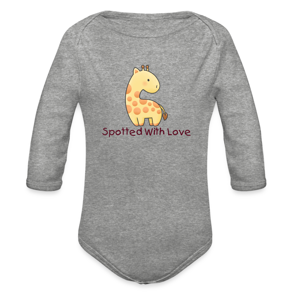 Organic Long Sleeve Baby Bodysuit Giraffe Spotted With Love - heather grey