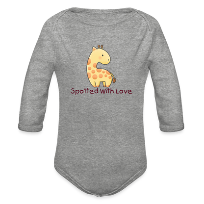 Organic Long Sleeve Baby Bodysuit Giraffe Spotted With Love - heather grey