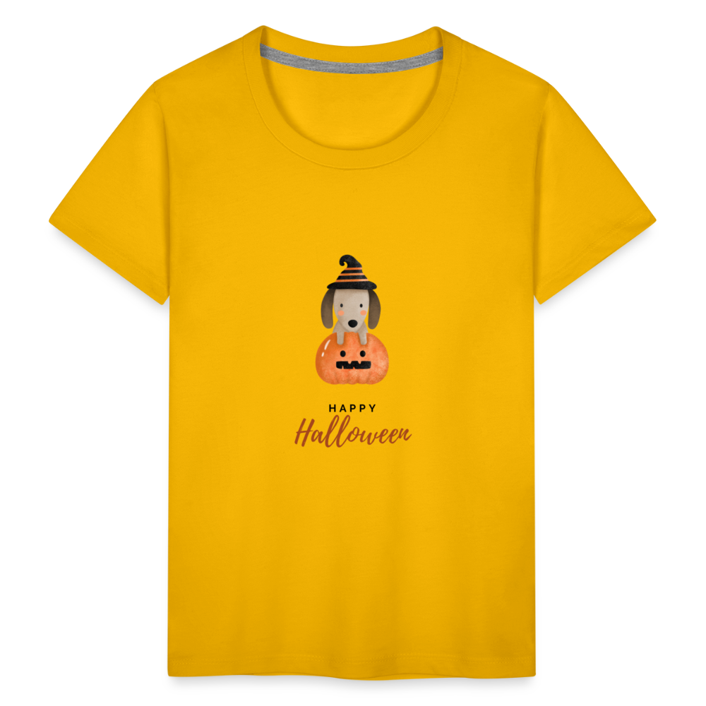 Toddler Premium T-Shirt Happy Halloween, Cute Puppy in a Pumpkin - sun yellow