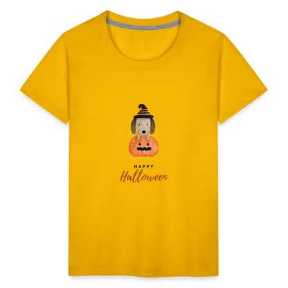 Toddler Premium T-Shirt Happy Halloween, Cute Puppy in a Pumpkin - sun yellow