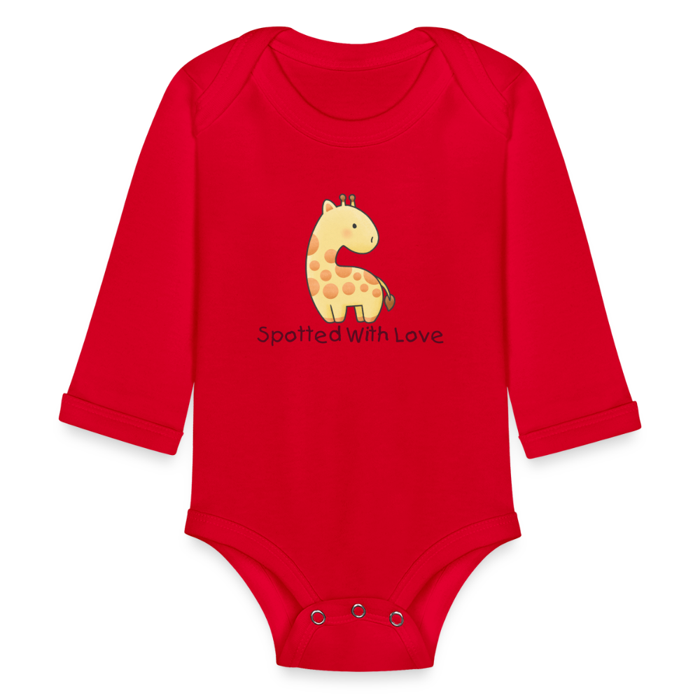 Organic Long Sleeve Baby Bodysuit Giraffe Spotted With Love - red