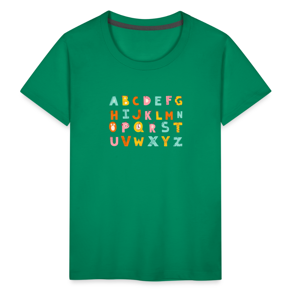 Toddler Premium T-Shirt Animals & Alphabets 26 Letters - kelly green