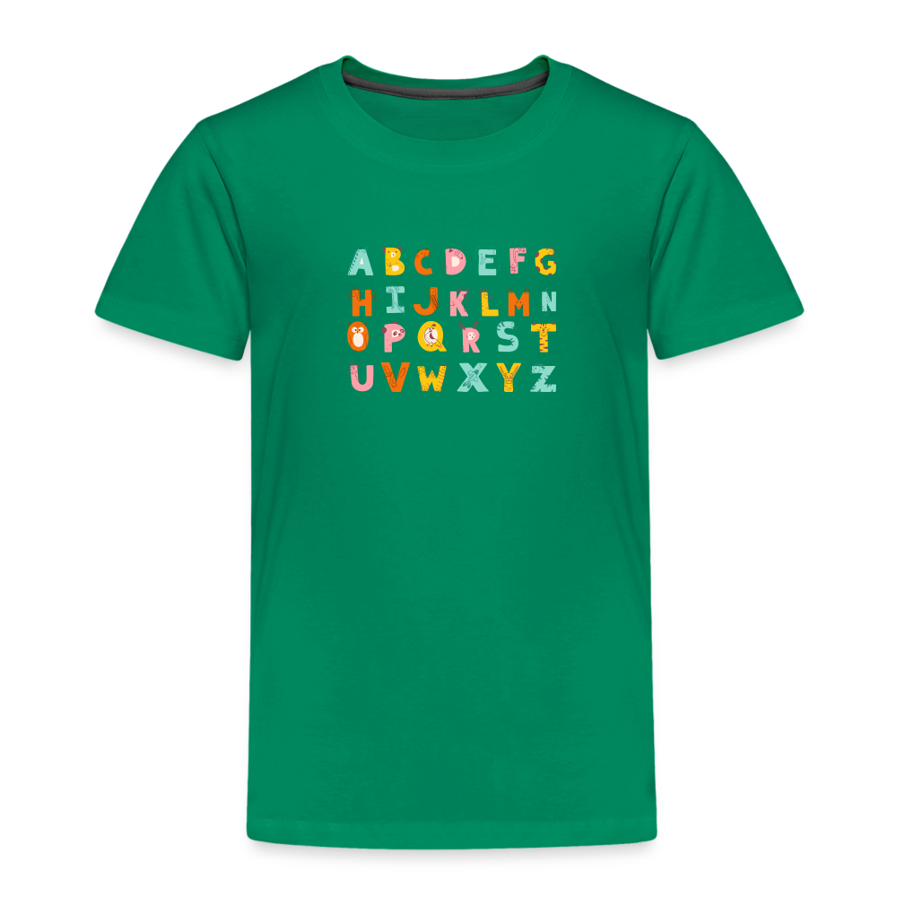 Toddler Premium T-Shirt Animals & Alphabets 26 Letters - kelly green