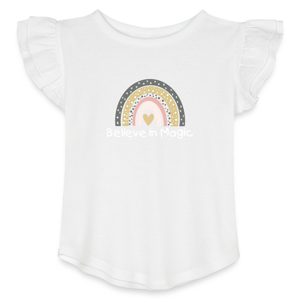 Toddler Girls Flutter T-shirt Rainbow & Hearts Believe in Magic - white