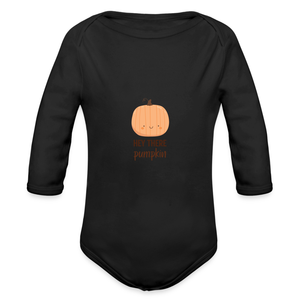 Organic Long Sleeve Baby Bodysuit Hey There Pumpkin - black