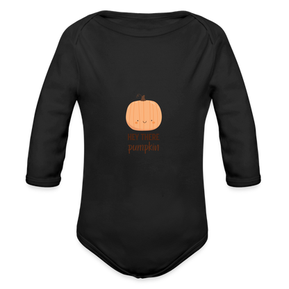 Organic Long Sleeve Baby Bodysuit Hey There Pumpkin - black