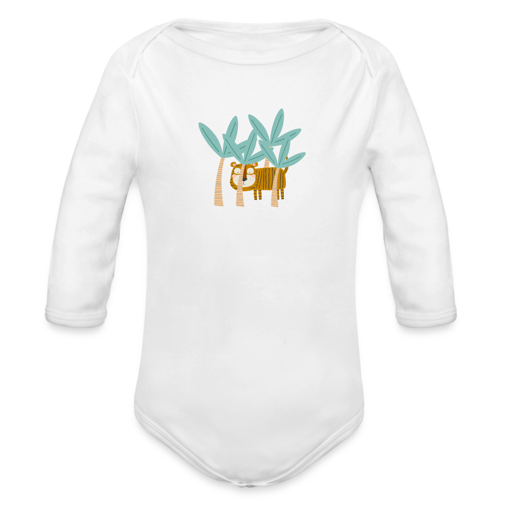 Long Sleeve Bodysuit Tiger in Trees - white