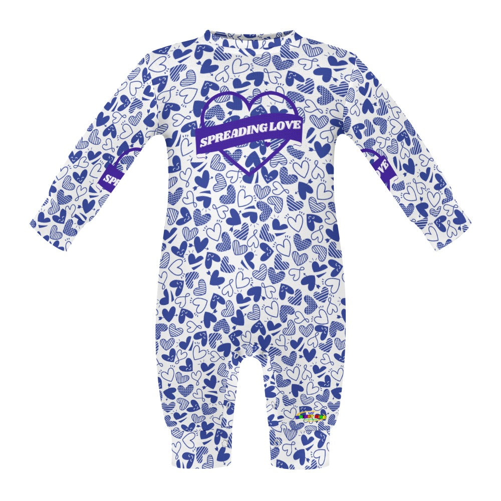 Cute Blue Spreading Love Heart Pattern Baby Romper-My Bright Side Clothing