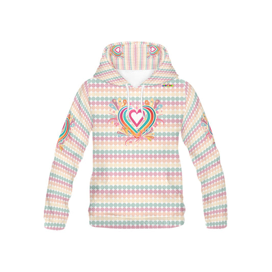 Pastel Rainbow Polkadot Heart Pattern and Logo Children's Hoodie-My Bright Side Clothing