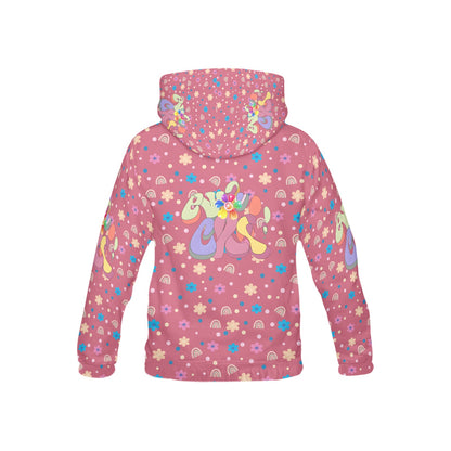 Beautiful Pastel Burgundy Rainbow Flowers Pattern and Graphic Children's Hoodie-My Bright Side Clothing