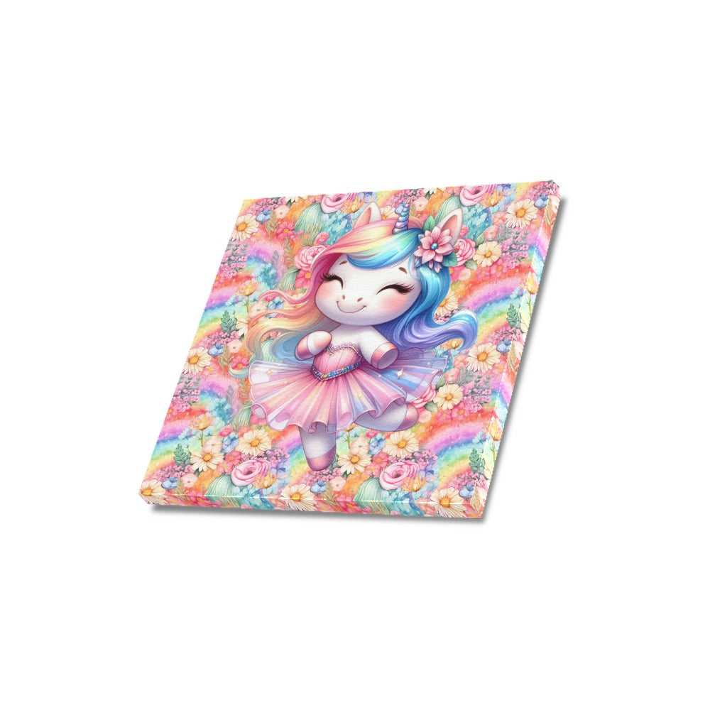 Cute colourful Flower Rainbow Baby Ballerina Unicorn graphic Canvas Print 16"x16"-My Bight Side Clothing