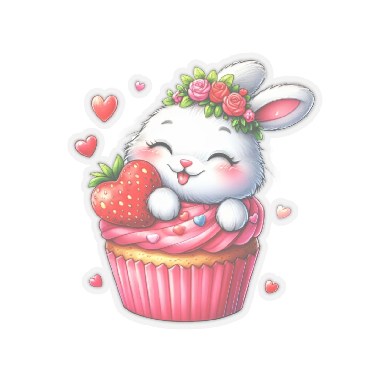 Cute and Sweet Little Cupcake Bunny Valentines -Kiss-Cut Sticker-My Bright Side Clothing