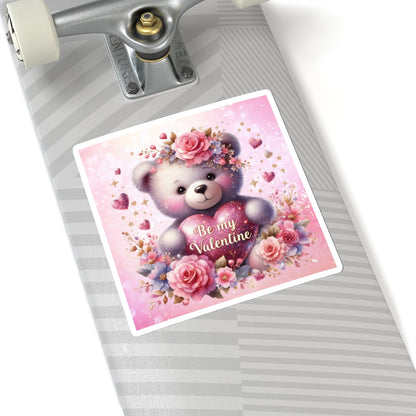 Cute Pink Teddy Bear Valentines Kiss-Cut Sticker-My Bright Side Clothing