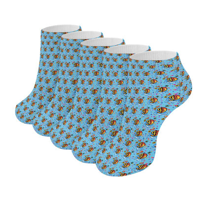 Blue Heart Bitcoin Pattern Children's Comfortable Socks -5 Pairs -MyBrightSideClothing