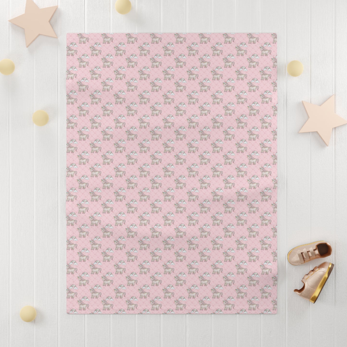 Pastel Pink Rainbow Unicorn Pattern Soft Fleece Baby Blanket-MyBrightSideClothing