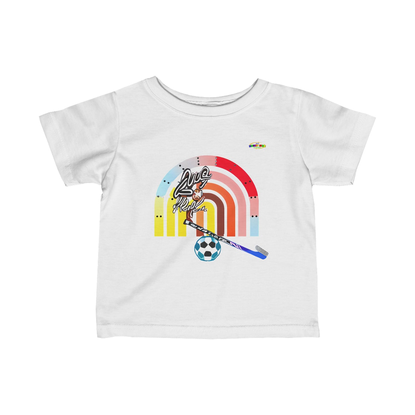 Cute Retro Rainbow Little Sports Logo Infant Fine Jersey Tee--MyBrightSideClothing