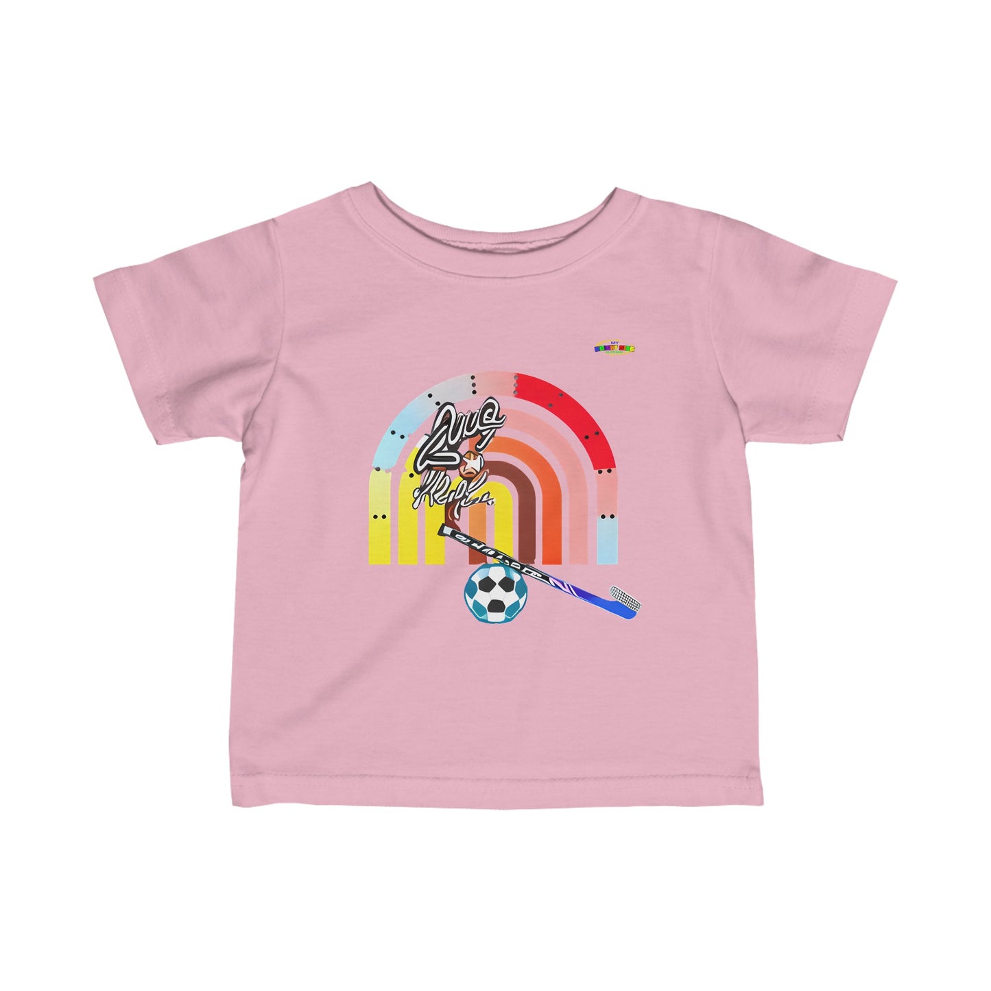 Cute Retro Rainbow Little Sports Logo Infant Fine Jersey Tee--MyBrightSideClothing