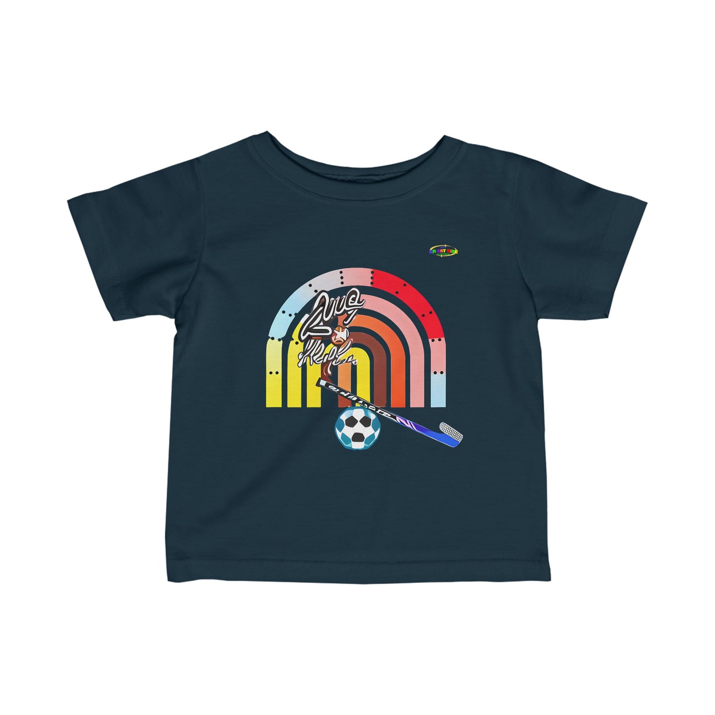 Cute Retro Rainbow Little Sports Logo Infant Fine Jersey Tee--MyBrightSideClothing