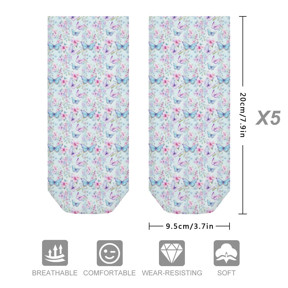 Beautiful Pastel Blue and pink Butterfly Pattern Children's Comfortable Socks -5 Pairs -MyBrightSideClothing