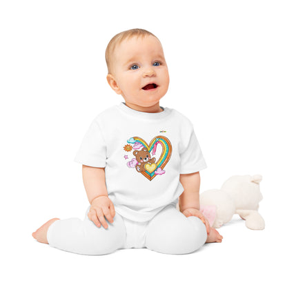 Cute Rainbow Heart Teddy Bear Graphic Baby T-Shirt-mybrigtsideclothing.com