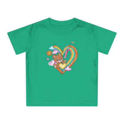 Cute Rainbow Heart Teddy Bear Graphic Baby T-Shirt-mybrigtsideclothing.com