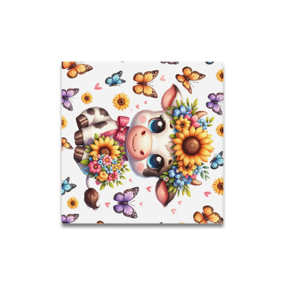 Cute colourful butterfly sunflower baby cow graphic Canvas Print 16"x16"-My Bight Side Clothing