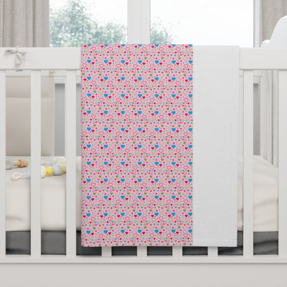 Cute Pink and Blue Pastel Heart Pattern Soft Fleece Baby Blanket--My Bright Side Clothing