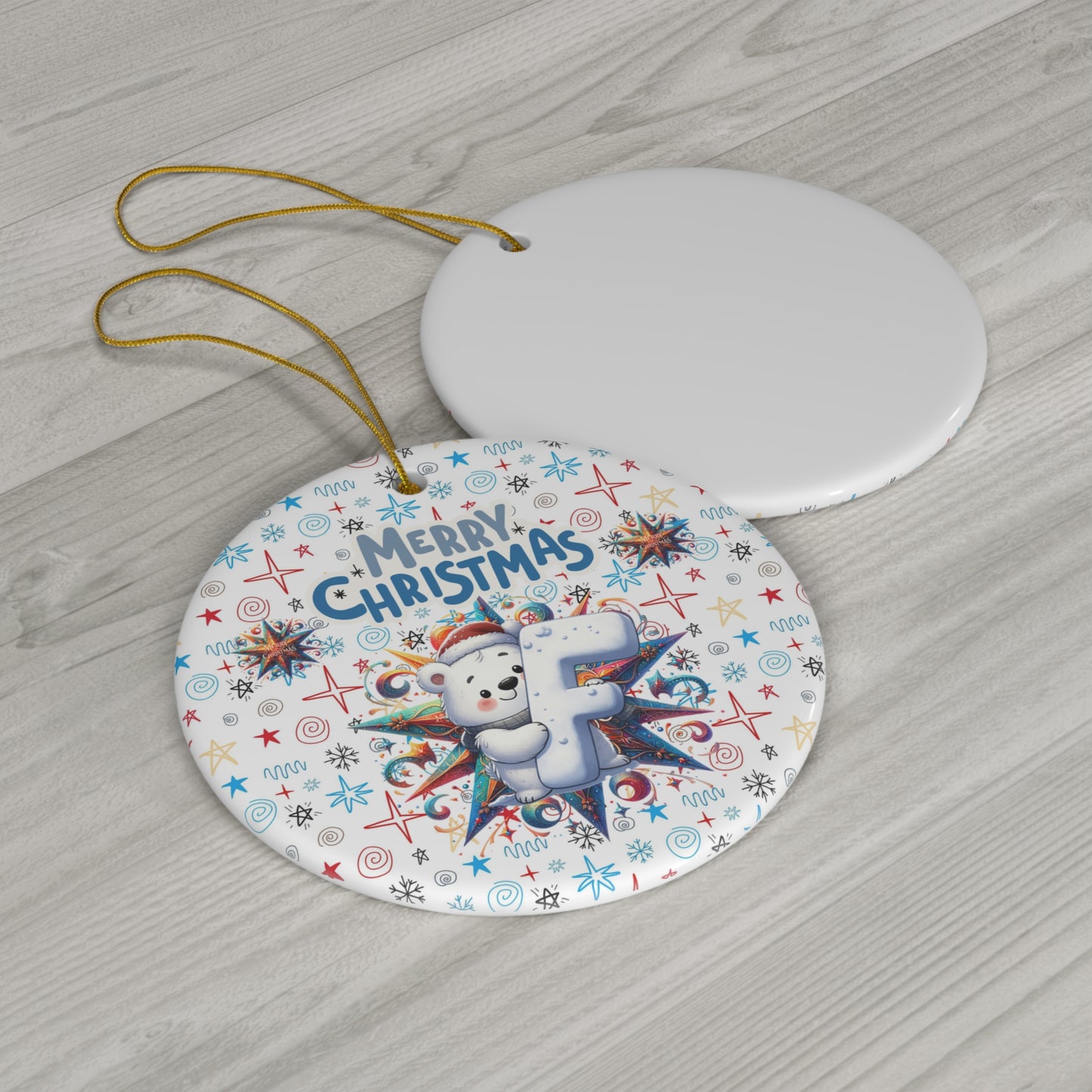 Letter F Cute Christmas Polar Bear ceramic ornament(A-Z Collection)-My Bright Side Clothing