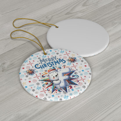 Letter F Cute Christmas Polar Bear ceramic ornament(A-Z Collection)-My Bright Side Clothing