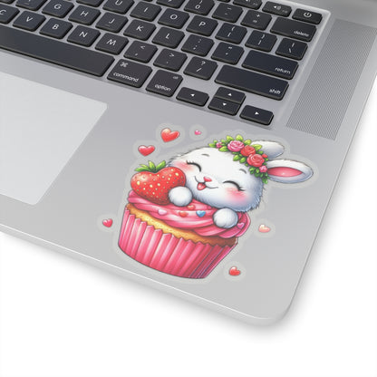 Cute and Sweet Little Cupcake Bunny Valentines -Kiss-Cut Sticker-My Bright Side Clothing