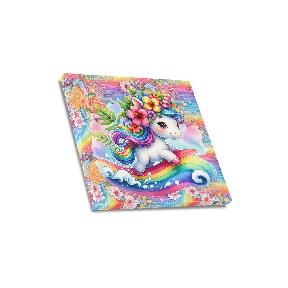 Cute colourful Flower Rainbow Baby Unicorn graphic Canvas Print 16"x16"-My Bight Side Clothing