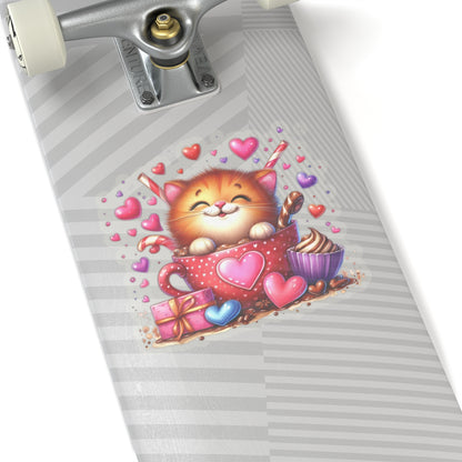 Cute and Sweet Little Cup of Love Kitten Valentines -Kiss-Cut Sticker-My Bright Side Clothing