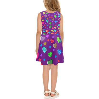 Beautiful Purple Heart Pattern Children's Sleeveless Sundress -My Bright Side Clothing